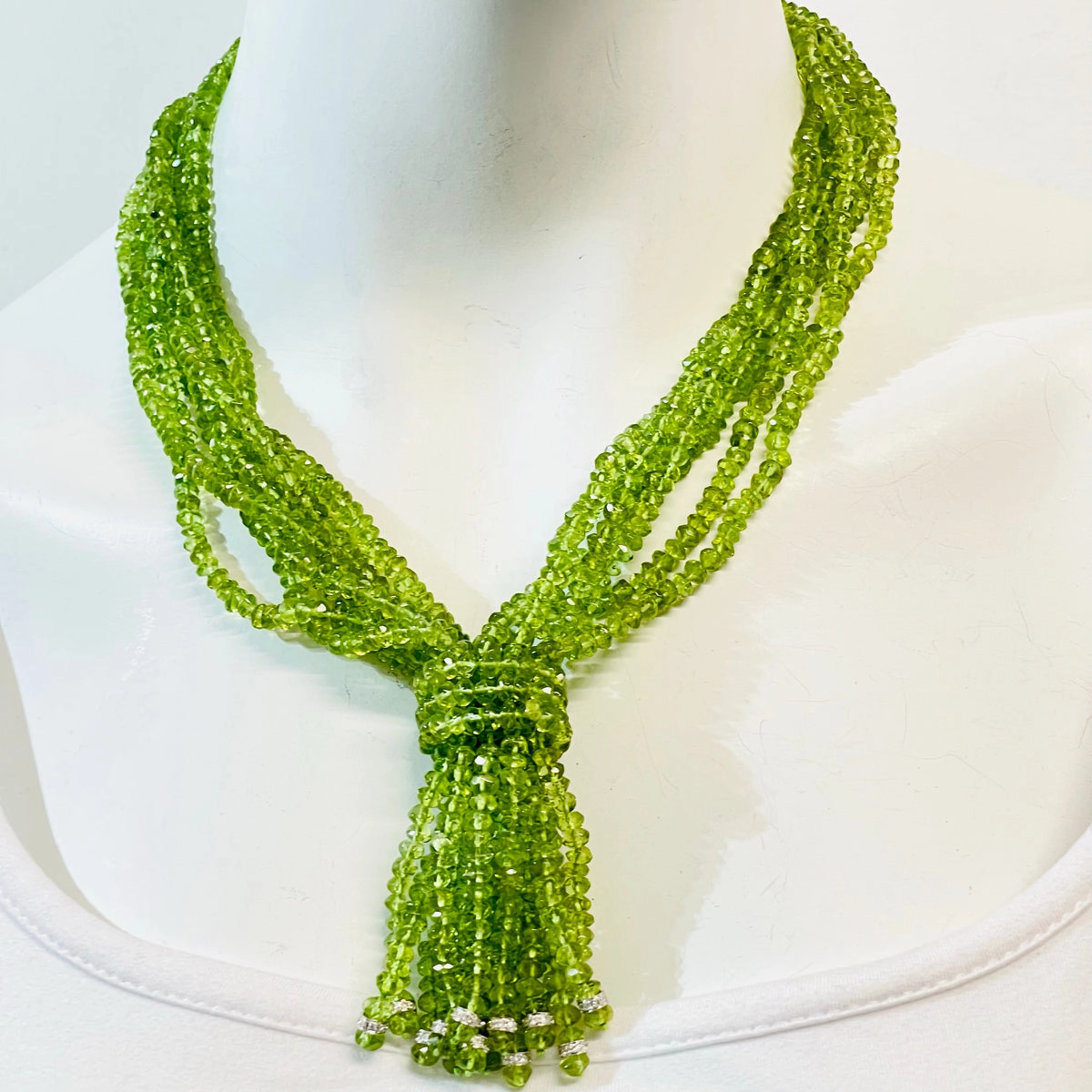 Hamilton & Inches 7 Strand Peridot Tassel Necklace with Diamonds (includes appra