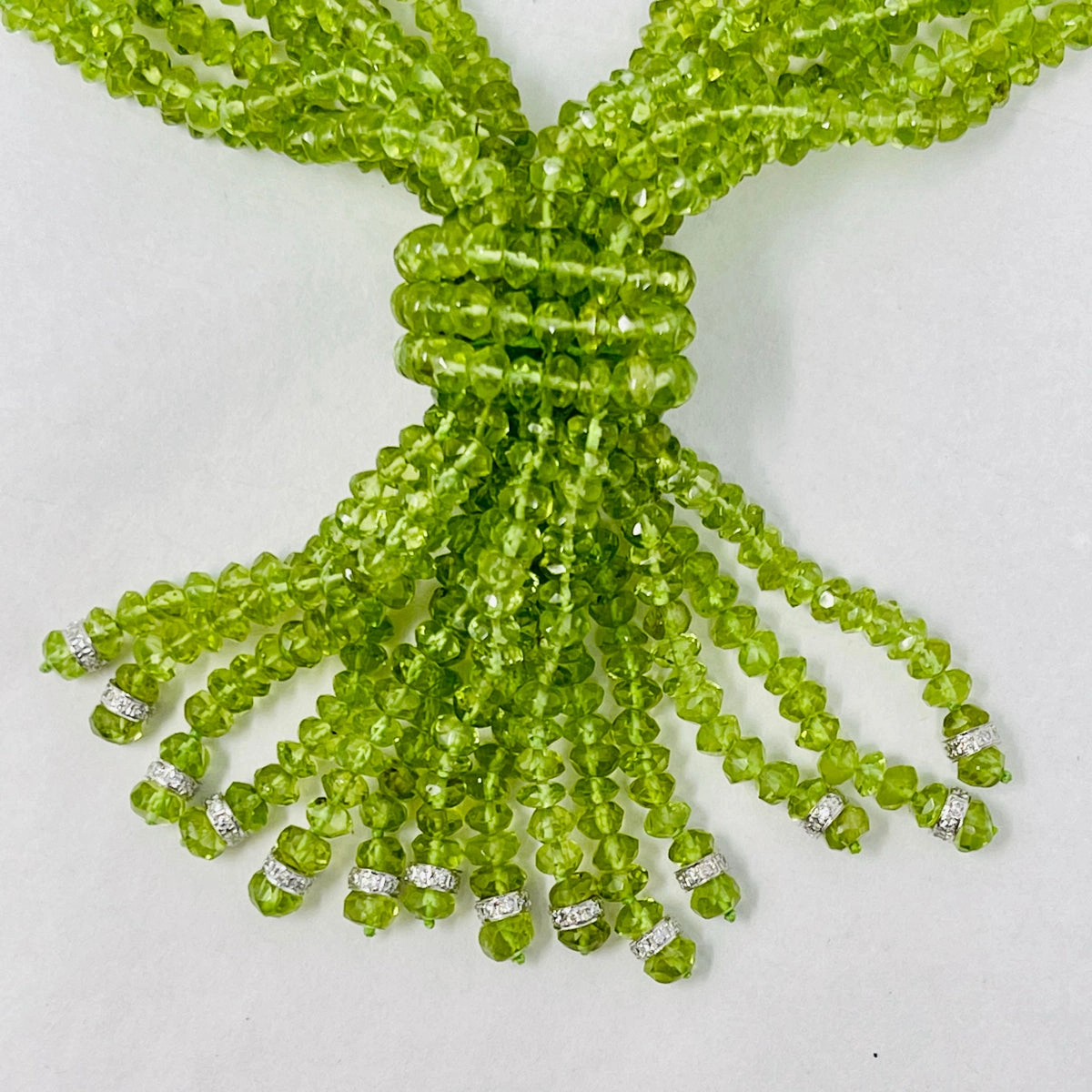 Hamilton & Inches 7 Strand Peridot Tassel Necklace with Diamonds (includes appra