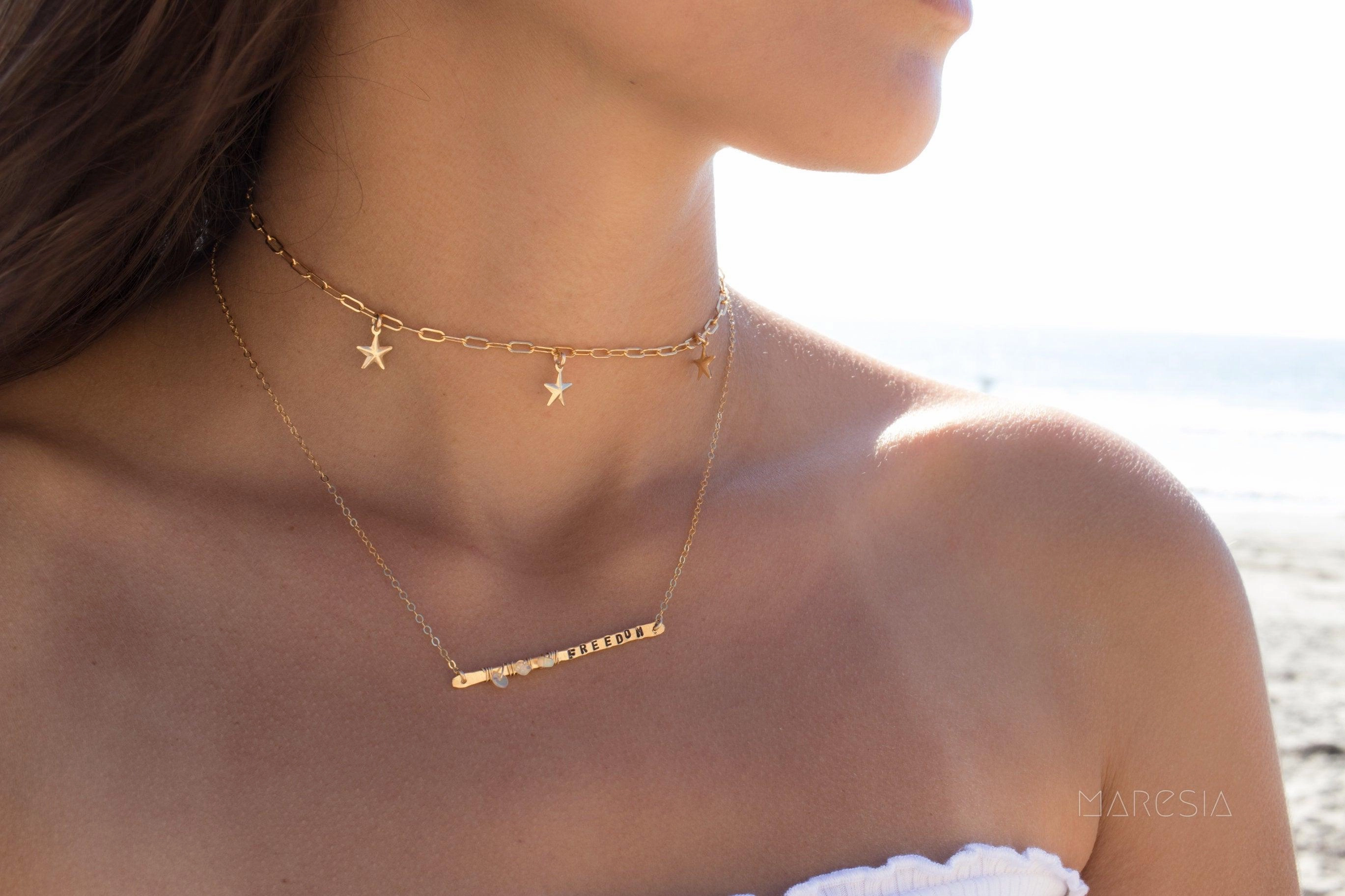 Hand Stamped Bar Necklace ~ Sterling Silver 925 & Gold Filled~MN008