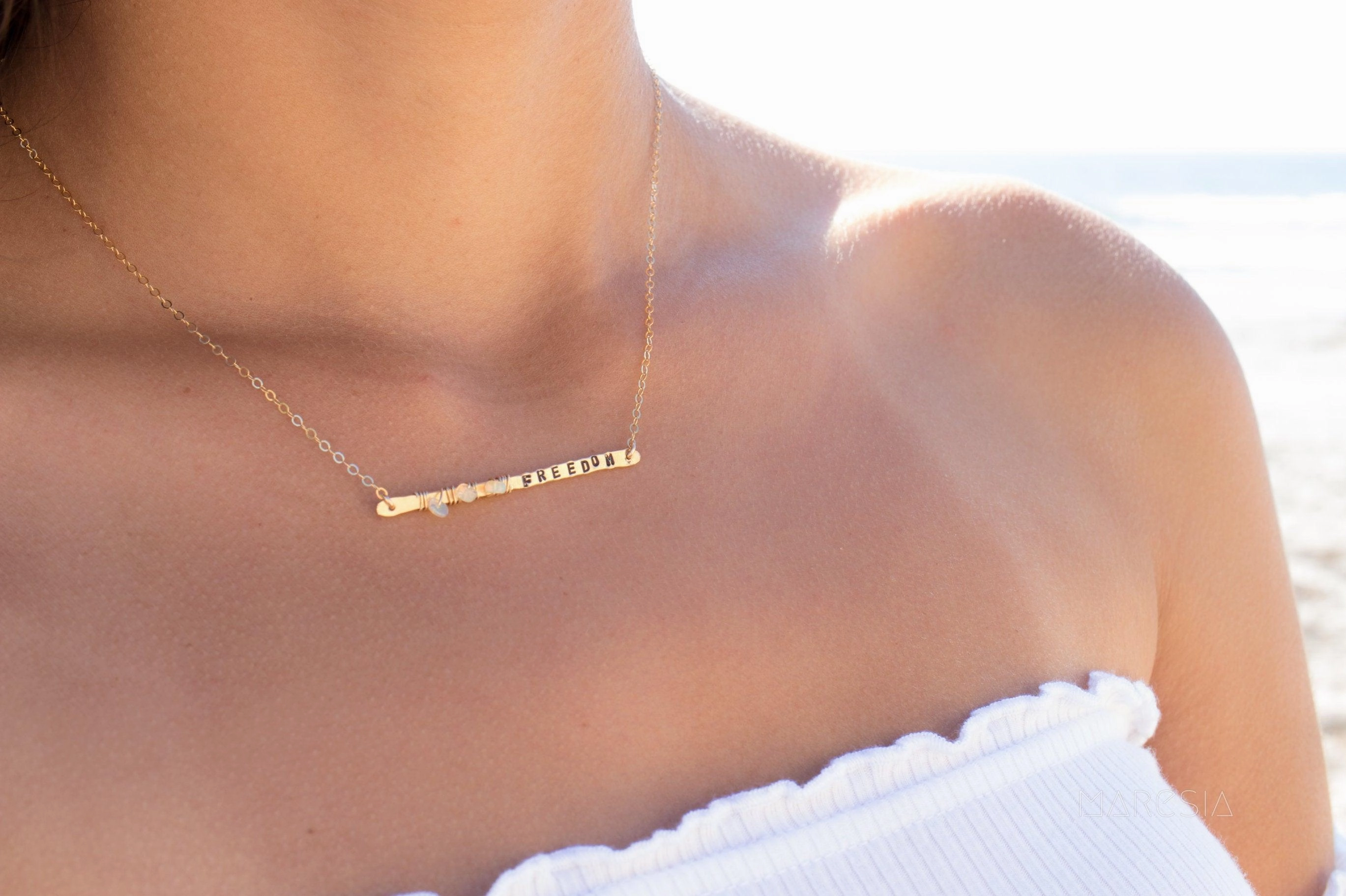 Hand Stamped Bar Necklace ~ Sterling Silver 925 & Gold Filled~MN008
