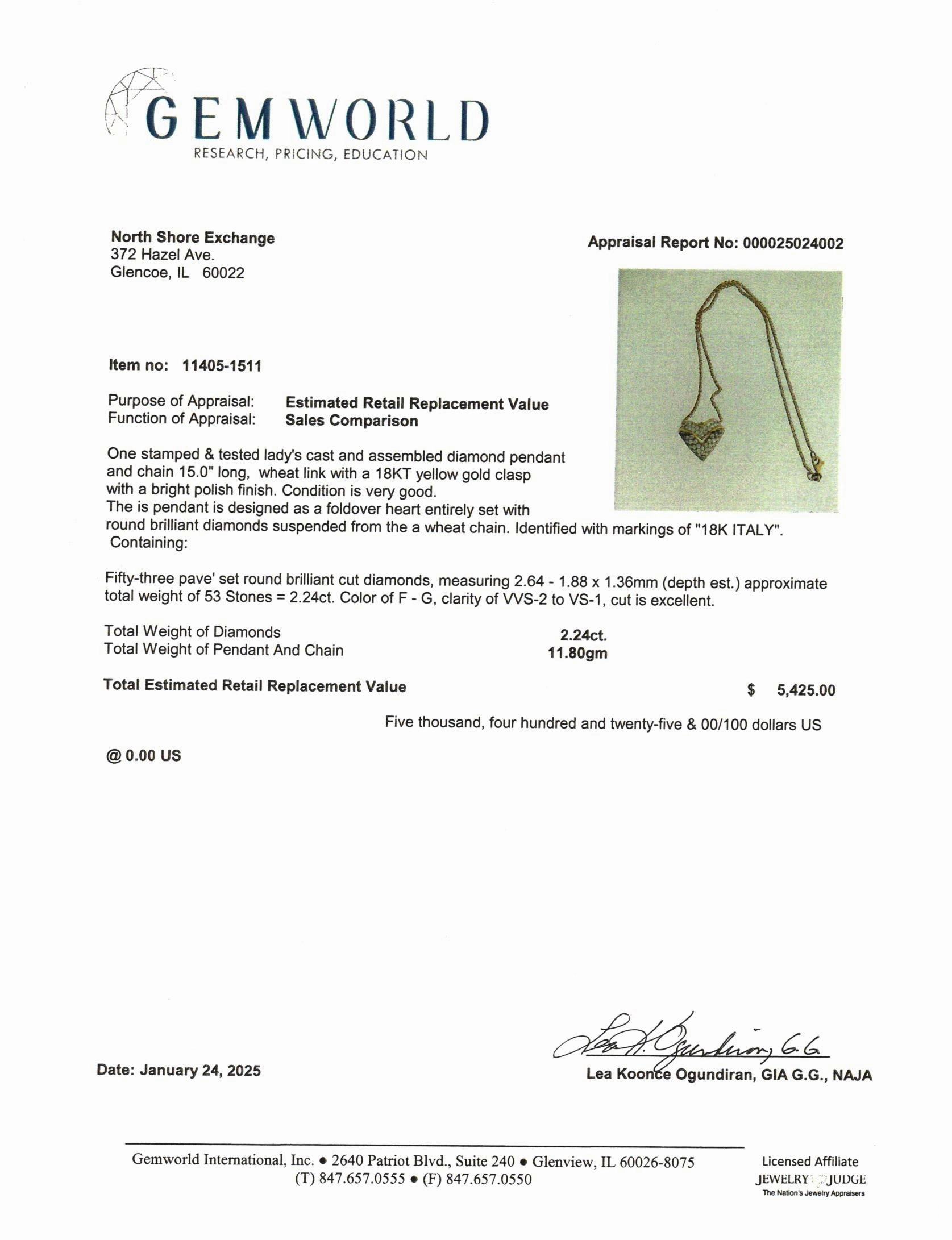 Harco 18K Gold Heart Pendant Diamond Necklace