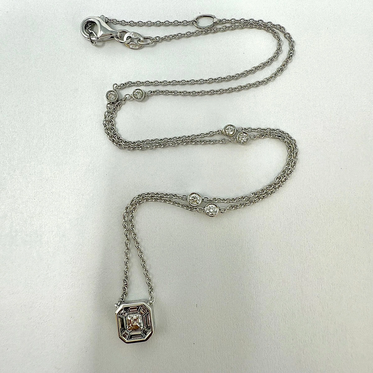 Hasbani 18K White Gold Diamond Pendant Necklace and 6 Bezel Set Diamonds