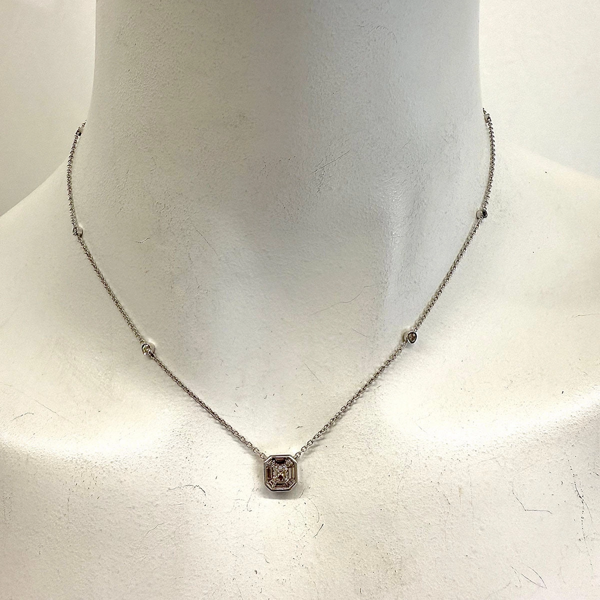 Hasbani 18K White Gold Diamond Pendant Necklace and 6 Bezel Set Diamonds