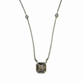 Hasbani 18K White Gold Diamond Pendant Necklace and 6 Bezel Set Diamonds
