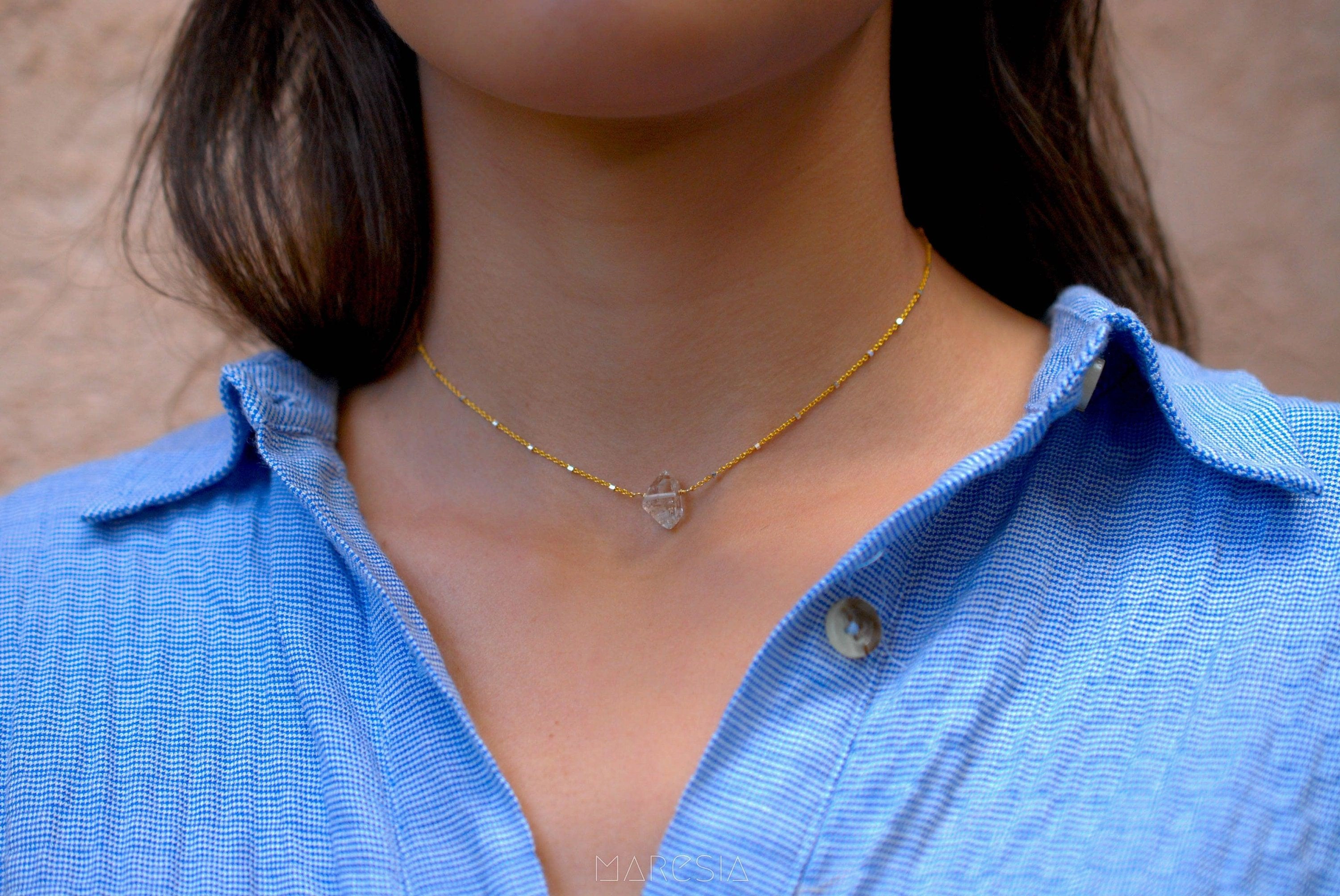 Herkimer Diamond necklace~ Gold Vermeil & Sterling Silver~MN047