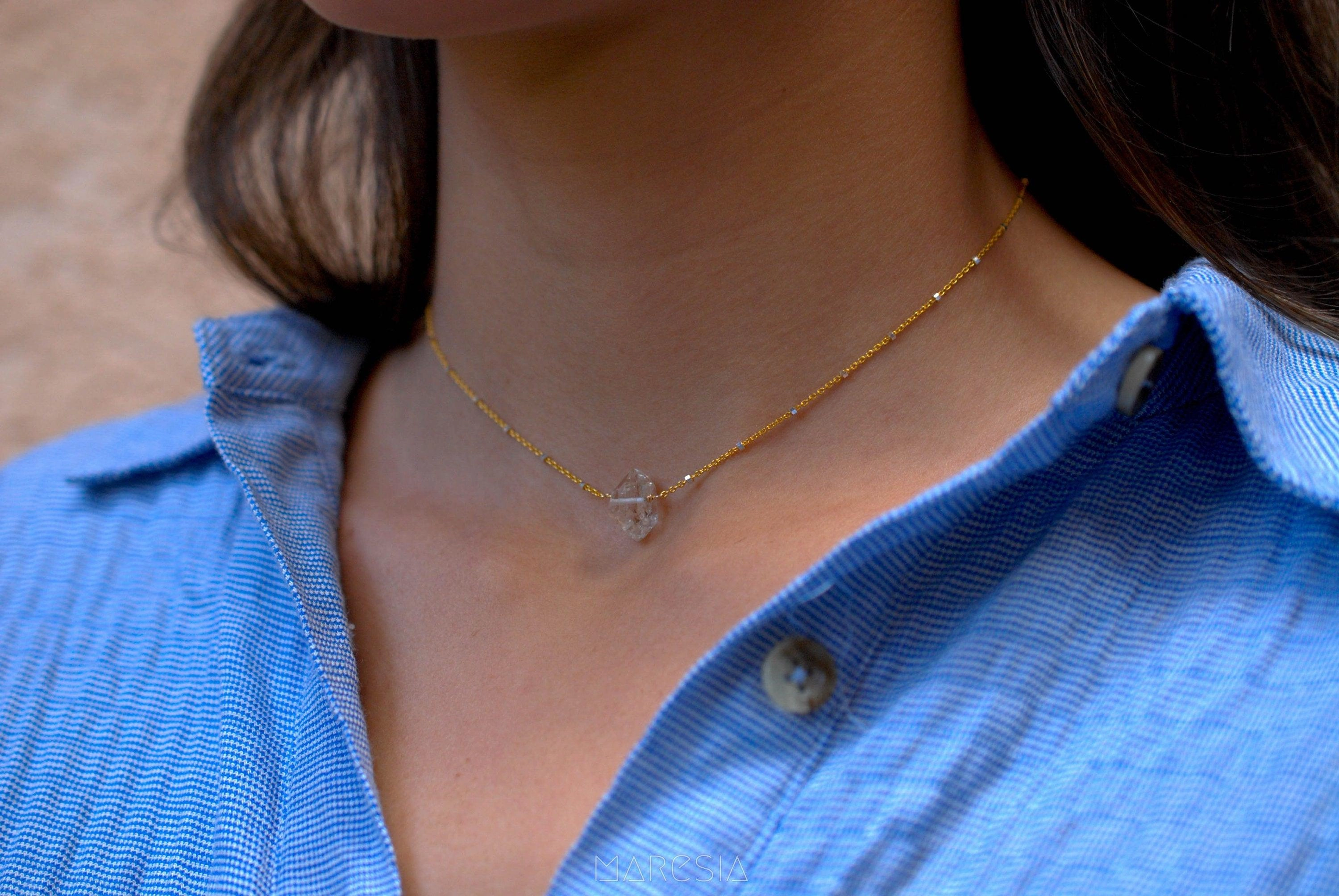 Herkimer Diamond necklace~ Gold Vermeil & Sterling Silver~MN047