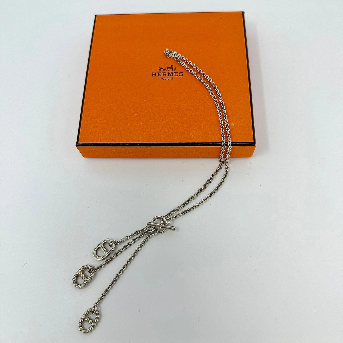 Hermes 15" Sterling Silver Chain D'Ancre Necklace