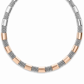 High Bar Rose Gold Station Caviar Necklace | 12mm