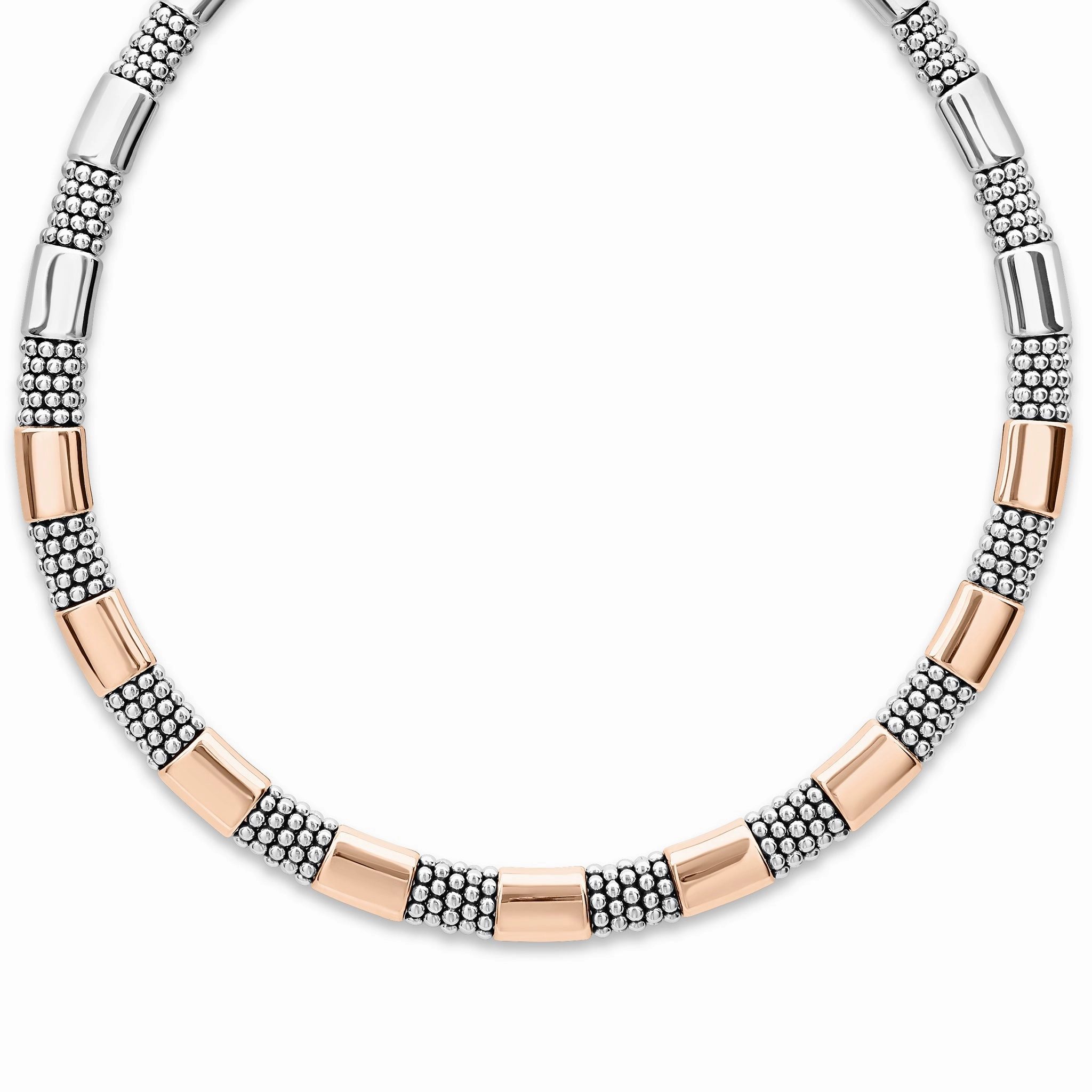 High Bar Rose Gold Station Caviar Necklace | 12mm