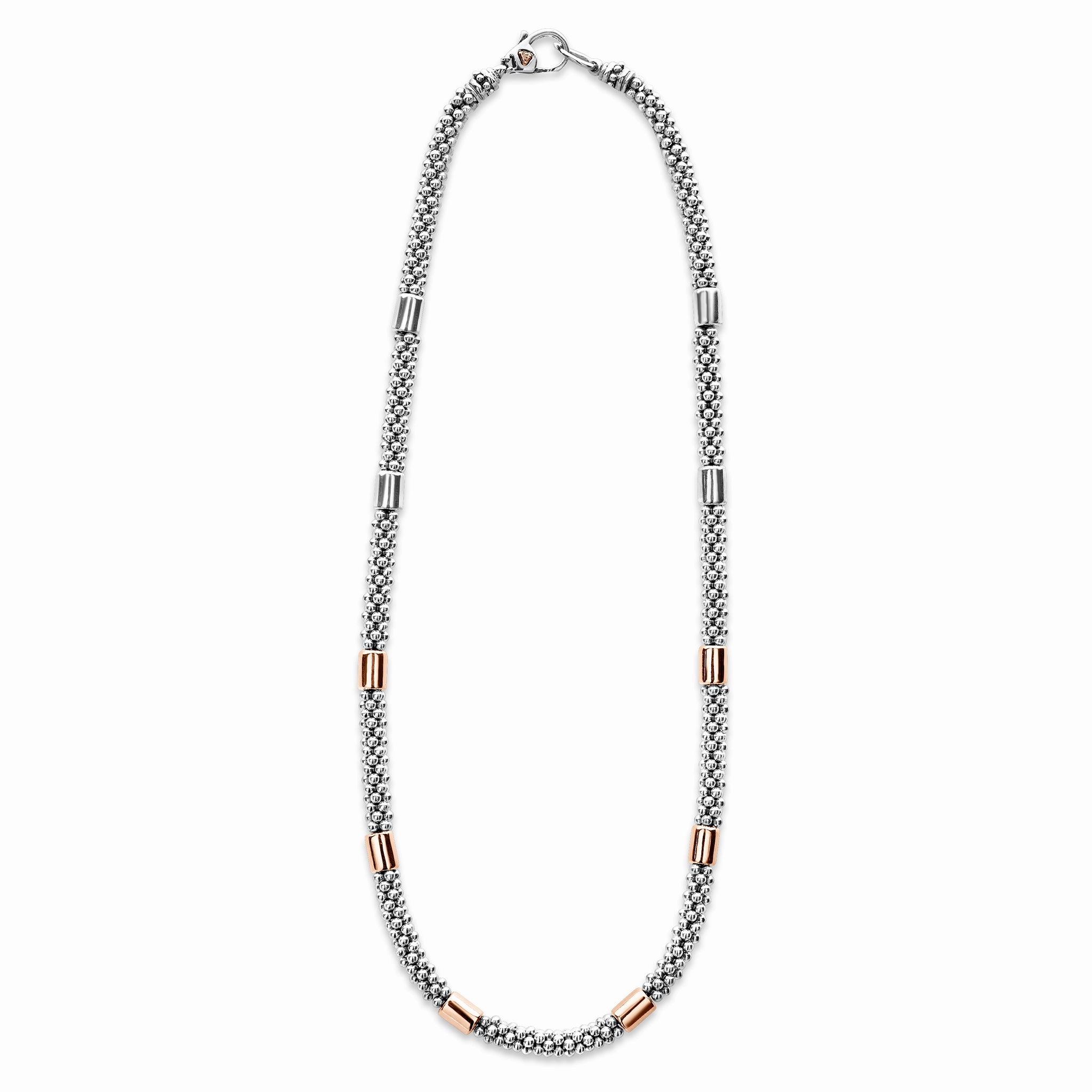 High Bar Rose Gold Station Caviar Necklace | 5mm