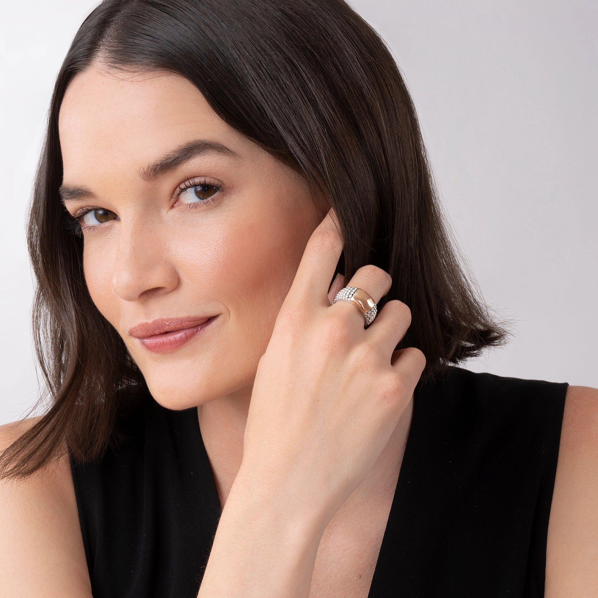 High Bar Rose Gold Station Caviar Ring