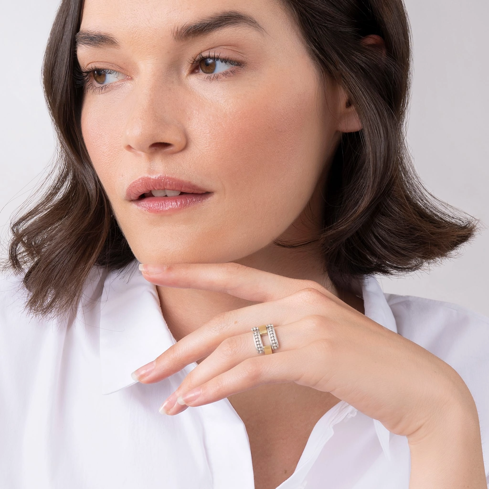 High Bar Two-Tone Caviar Link Ring