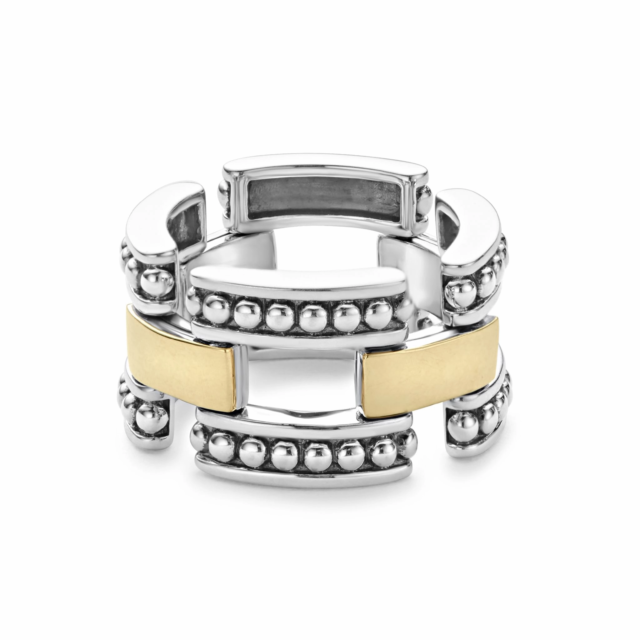 High Bar Two-Tone Caviar Link Ring