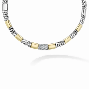 High Bar Two-Tone Station Diamond Necklace