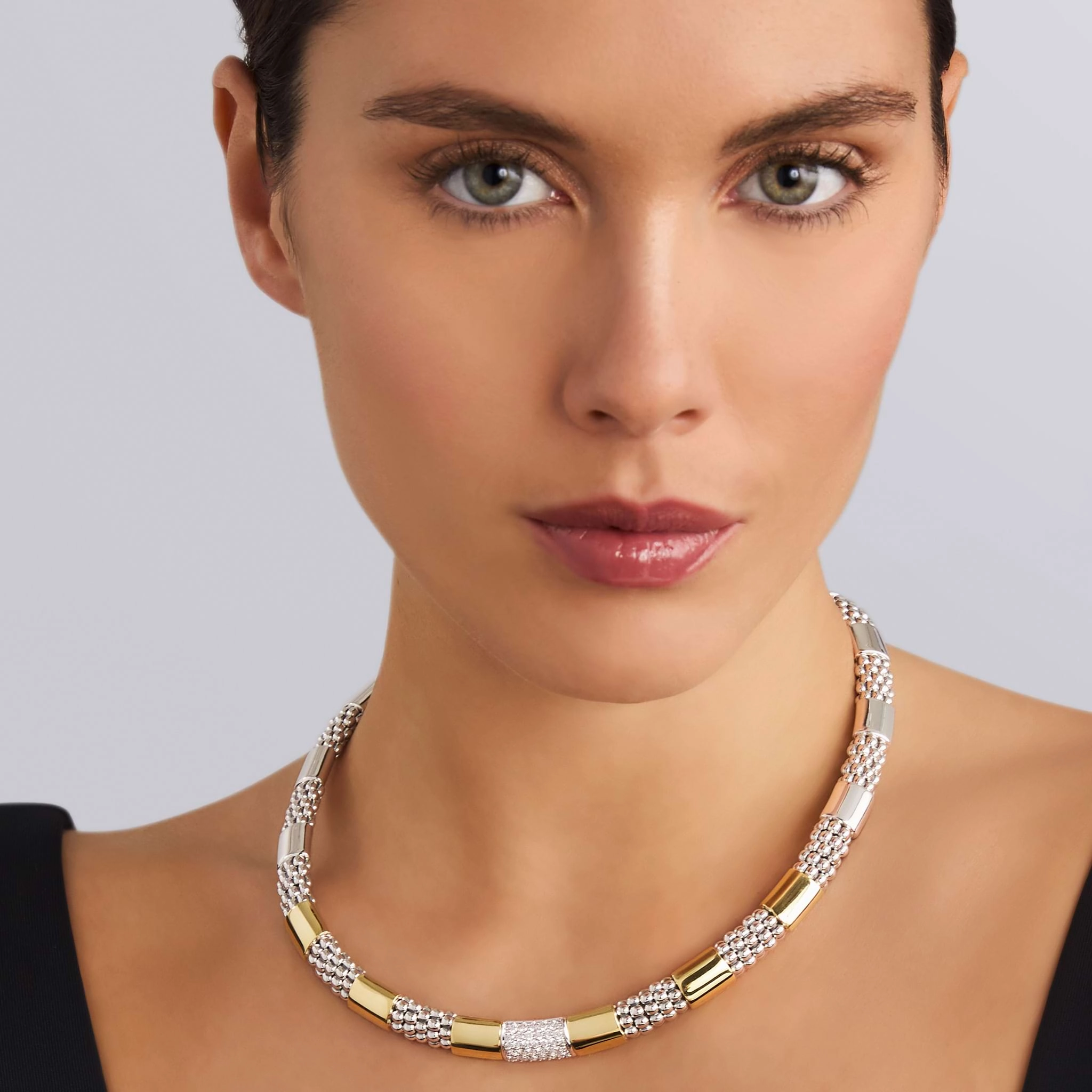 High Bar Two-Tone Station Diamond Necklace