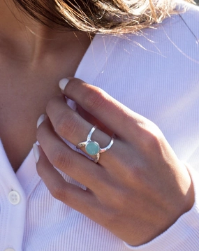 Honolulu Double Band Ring ~Aqua Chalcedony  ~Sterling Silver 925 ~ MR181