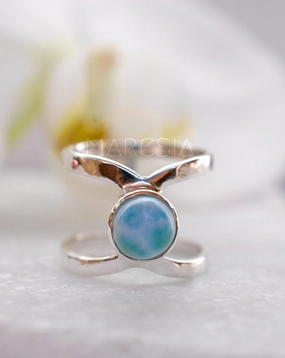 Honolulu Double Band Ring ~Larimar ~ Sterling Silver 925 ~ MR007