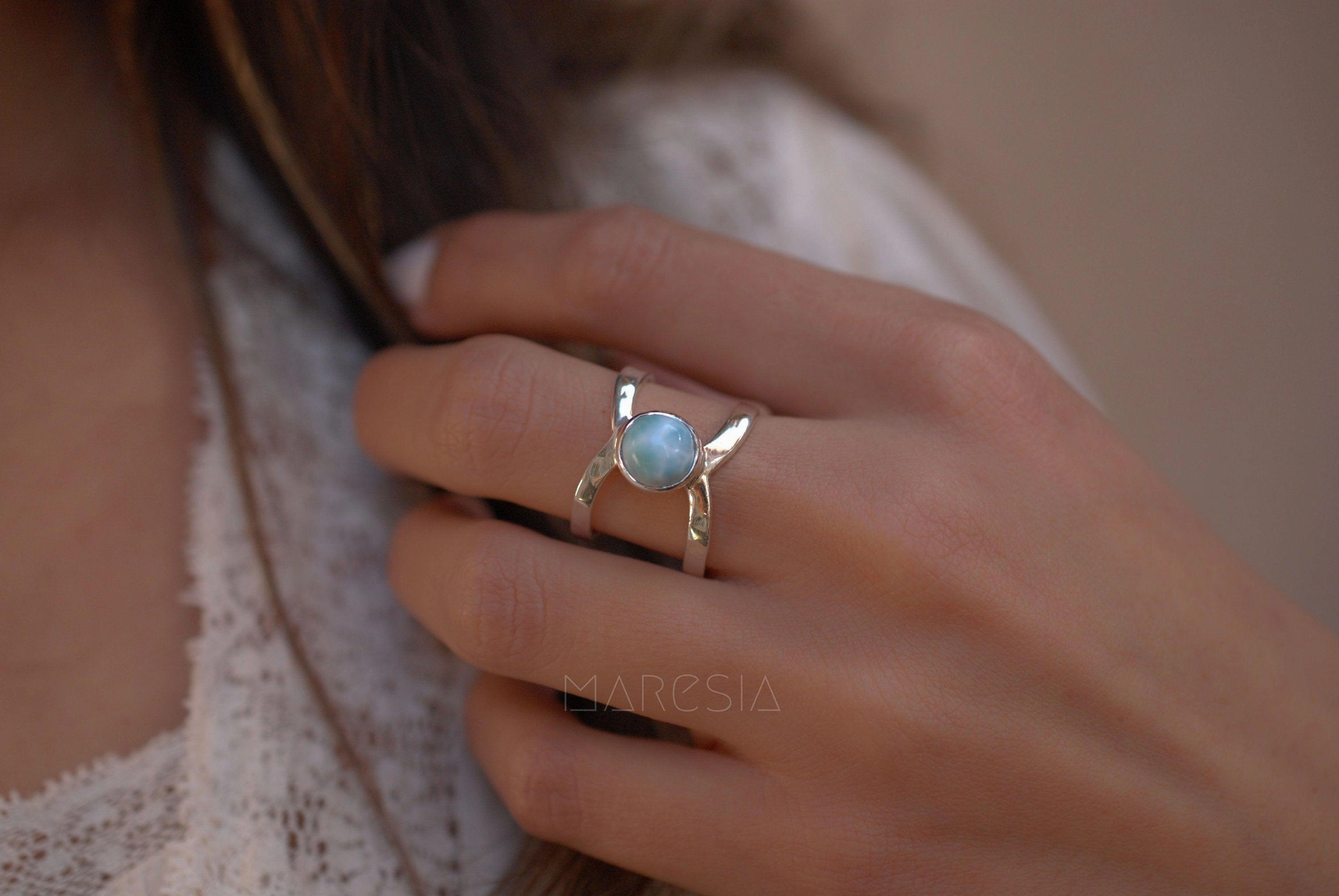 Honolulu Double Band Ring ~Larimar ~ Sterling Silver 925 ~ MR007