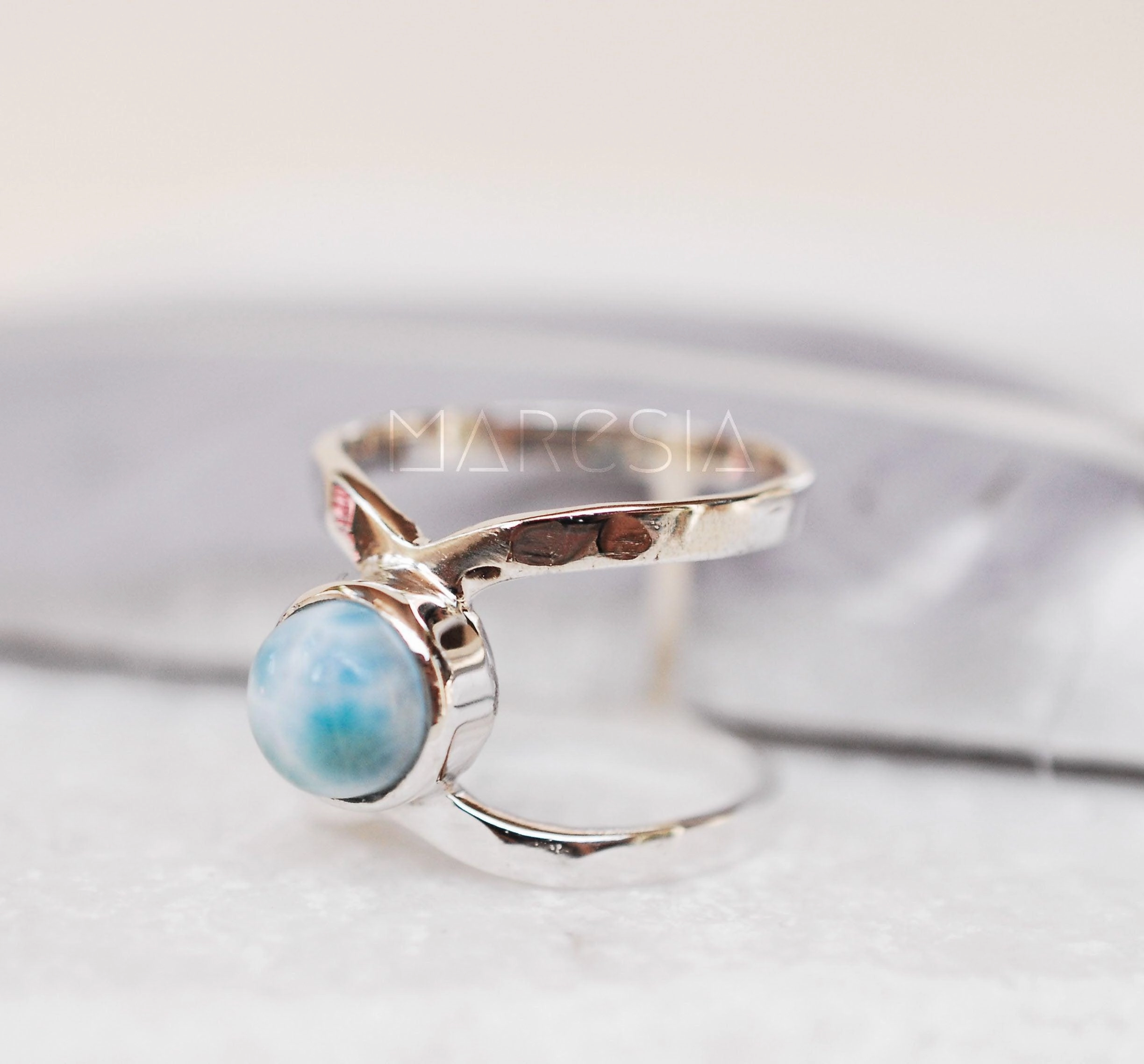 Honolulu Double Band Ring ~Larimar ~ Sterling Silver 925 ~ MR007