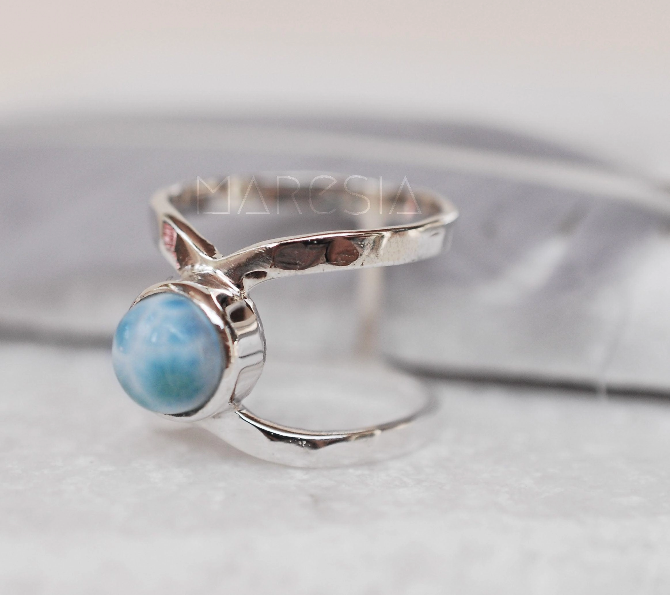 Honolulu Double Band Ring ~Larimar ~ Sterling Silver 925 ~ MR007