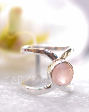 Honolulu Double Band Ring ~Rose Quartz ~Sterling Silver 925 ~ MR005