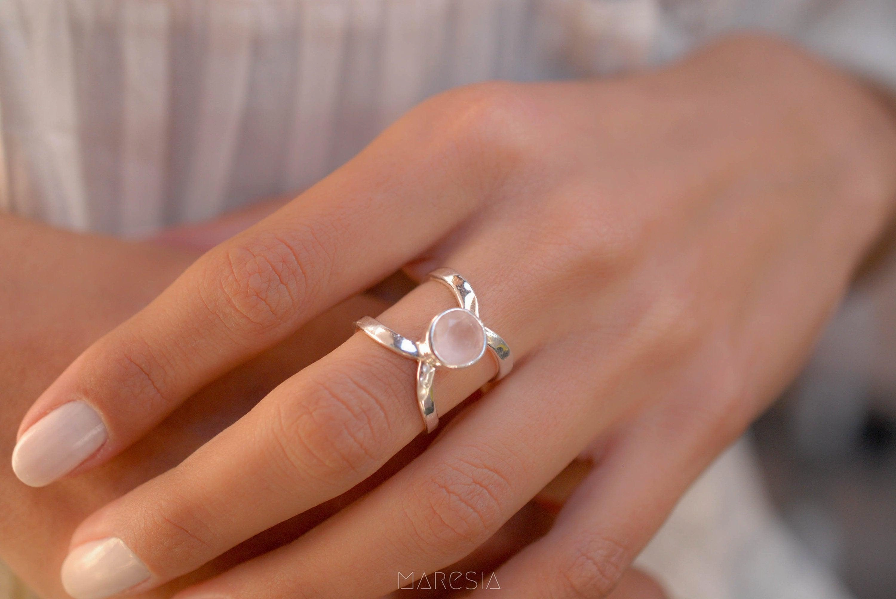 Honolulu Double Band Ring ~Rose Quartz ~Sterling Silver 925 ~ MR005
