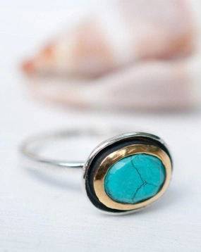 Howlite dyed Turquoise Ring ~ Sterling Silver 925 ~ MR218