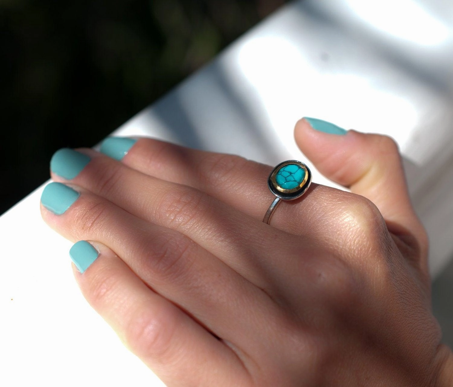 Howlite dyed Turquoise Ring ~ Sterling Silver 925 ~ MR218