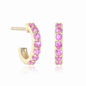 Huggie Hoop Earrings in Pink Sapphires