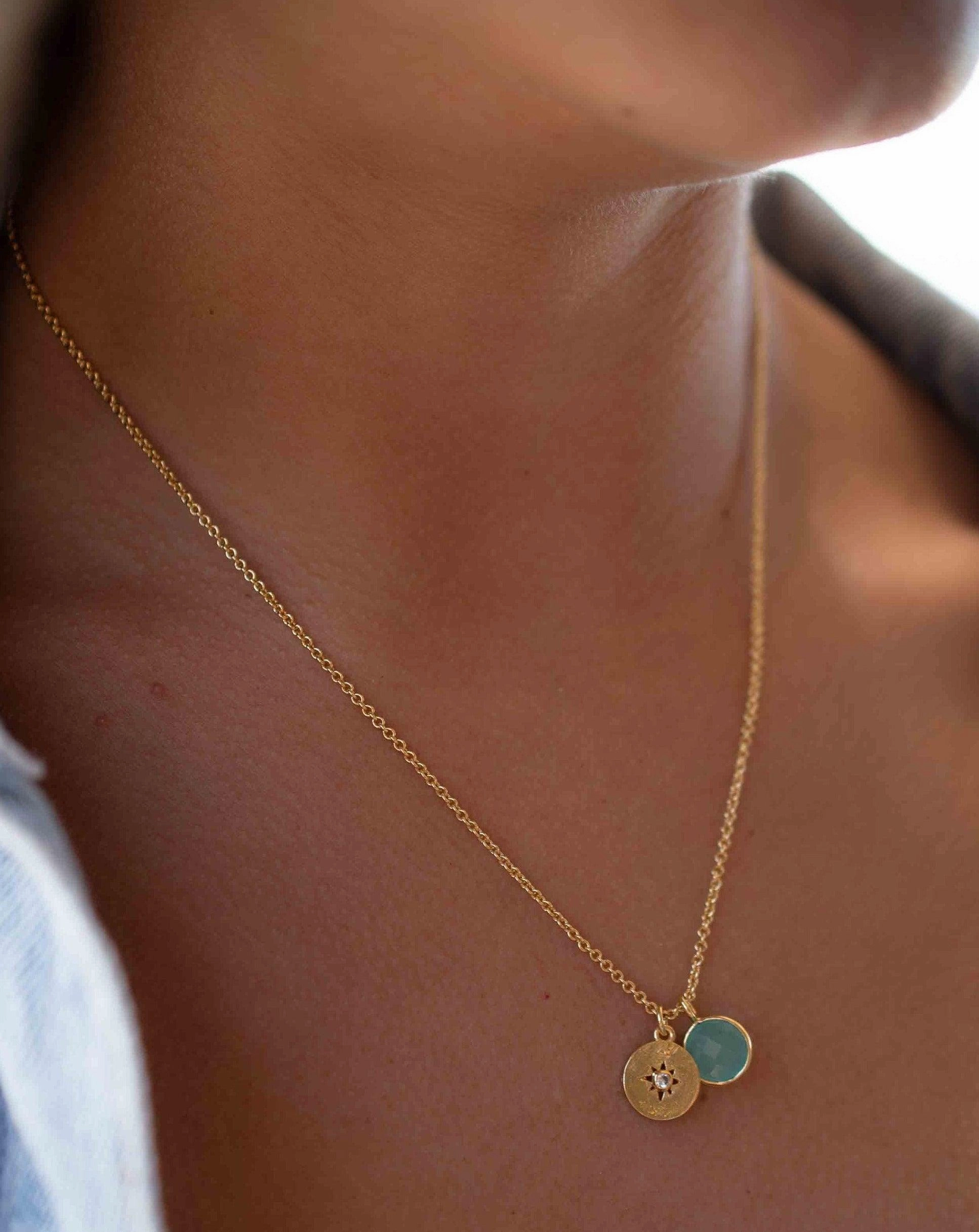 Iolite hydro, Aqua Chalcedony or Labradorite & CZ Necklace ~ Gold Plated 18k ~ MN125