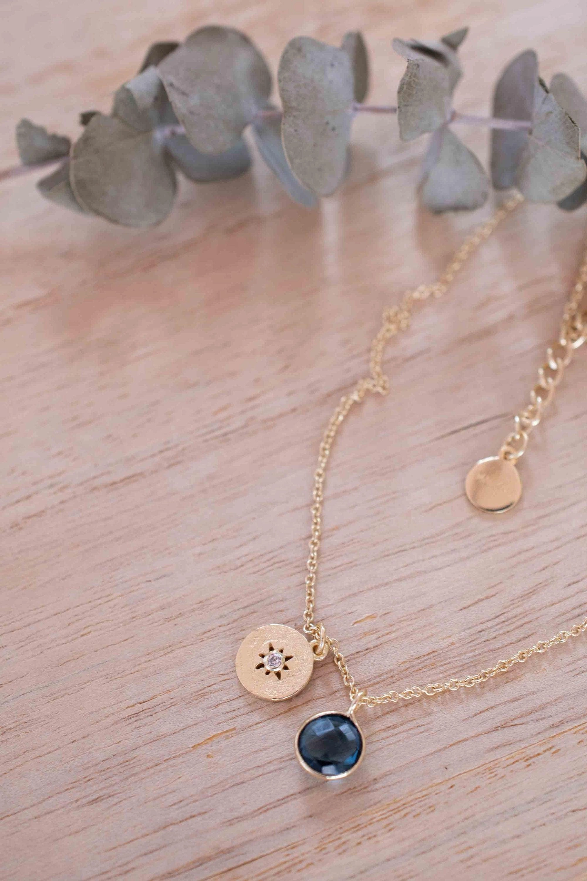 Iolite hydro, Aqua Chalcedony or Labradorite & CZ Necklace ~ Gold Plated 18k ~ MN125