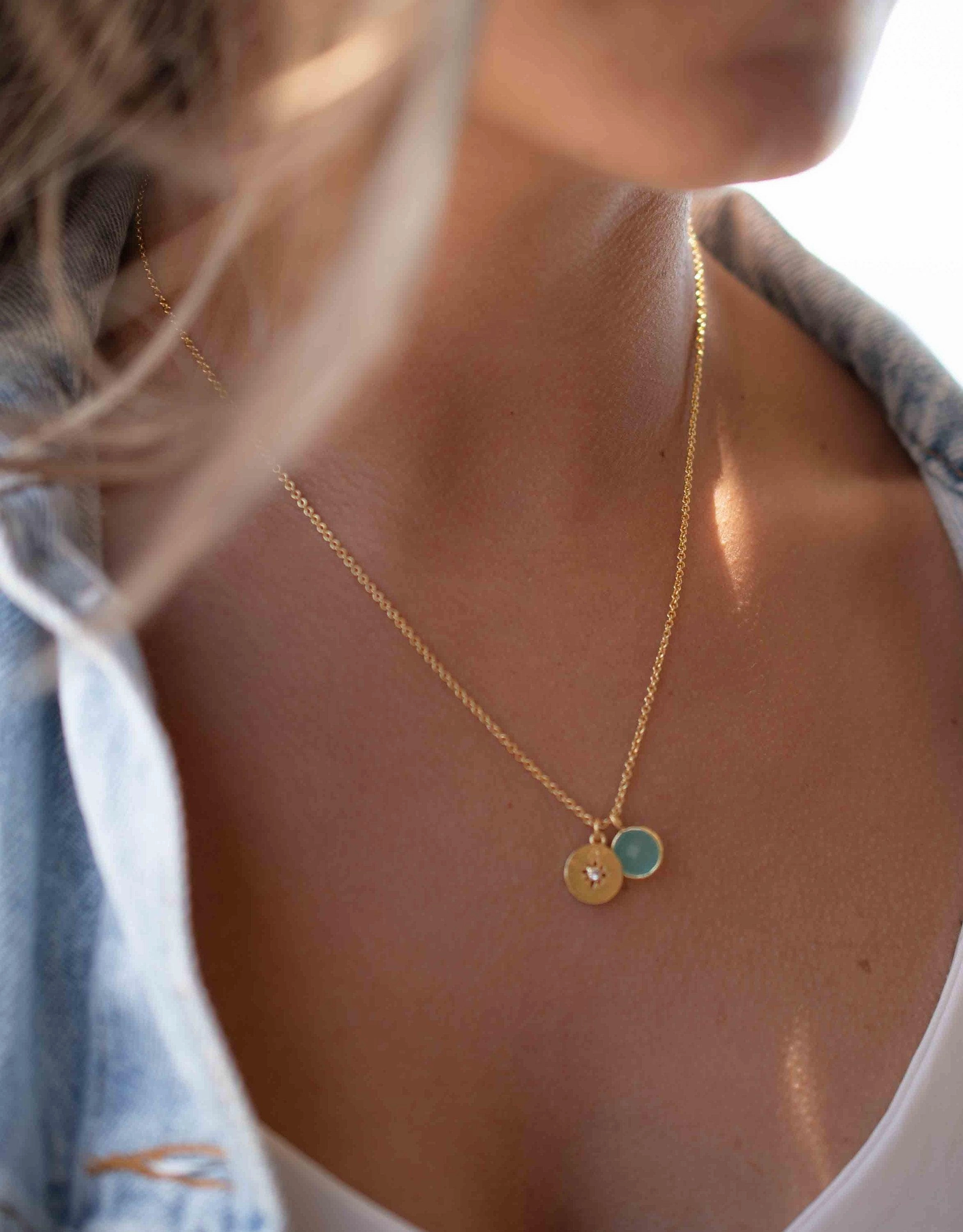 Iolite hydro, Aqua Chalcedony or Labradorite & CZ Necklace ~ Gold Plated 18k ~ MN126