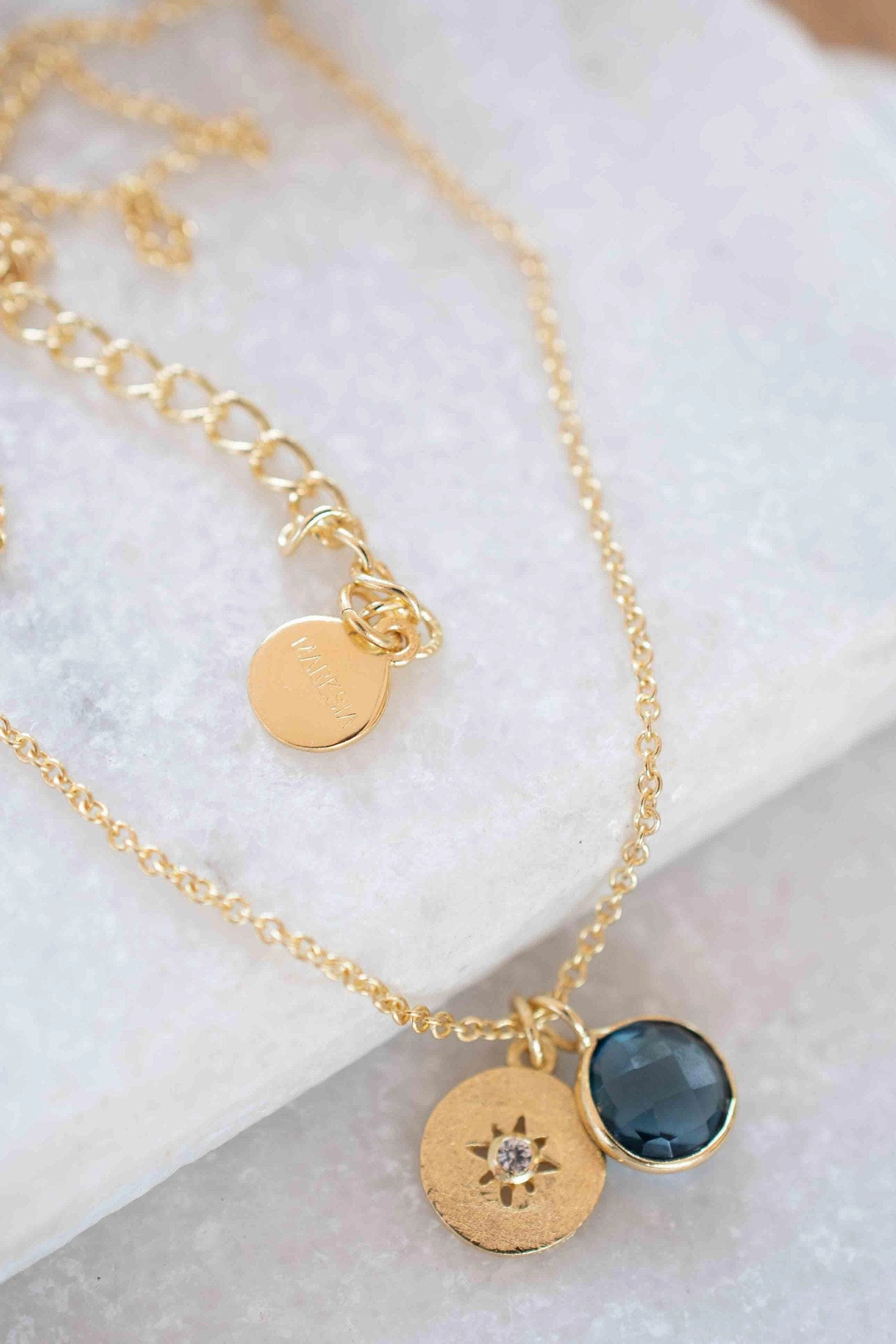Iolite hydro, Aqua Chalcedony or Labradorite & CZ Necklace ~ Gold Plated 18k ~ MN126