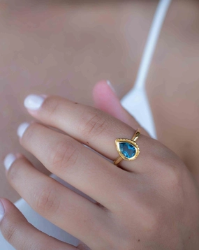 Iolite Hydro Ring ~ Tear Drop ~ 18k Gold Plated ~ MR313