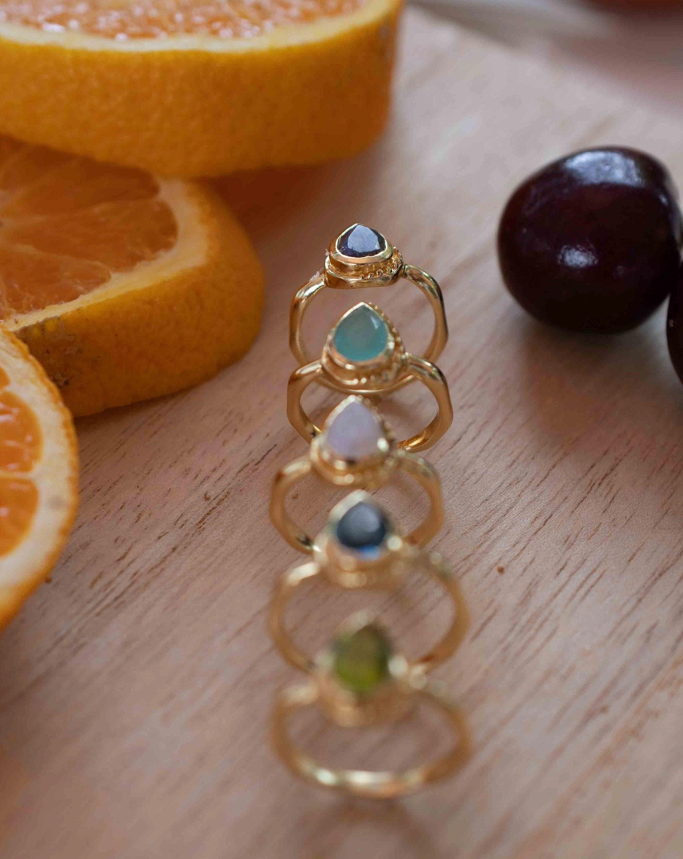 Iolite Hydro Ring ~ Tear Drop ~ 18k Gold Plated ~ MR313