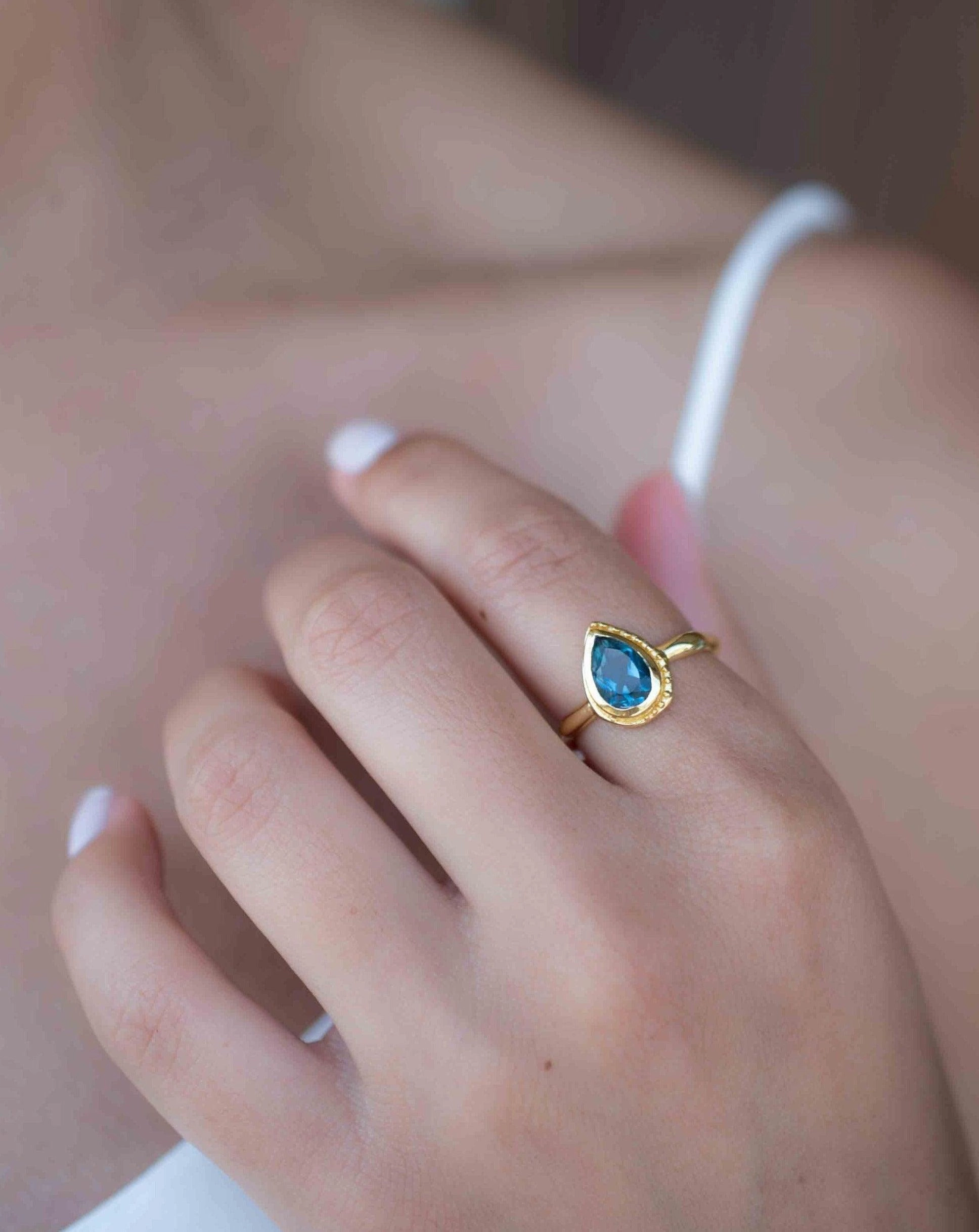 Iolite Hydro Ring ~ Tear Drop ~ 18k Gold Plated ~ MR313