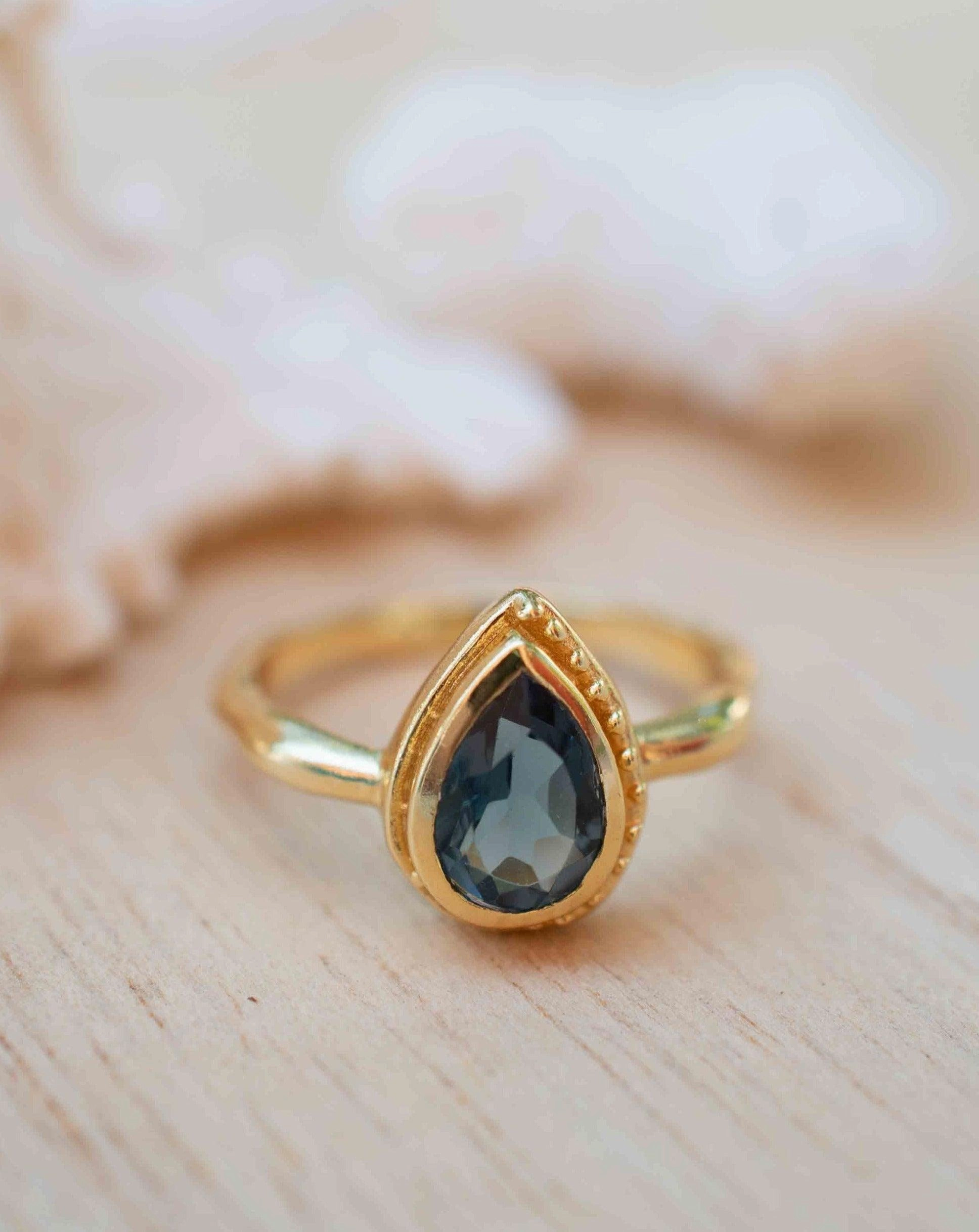 Iolite Hydro Ring ~ Tear Drop ~ 18k Gold Plated ~ MR313