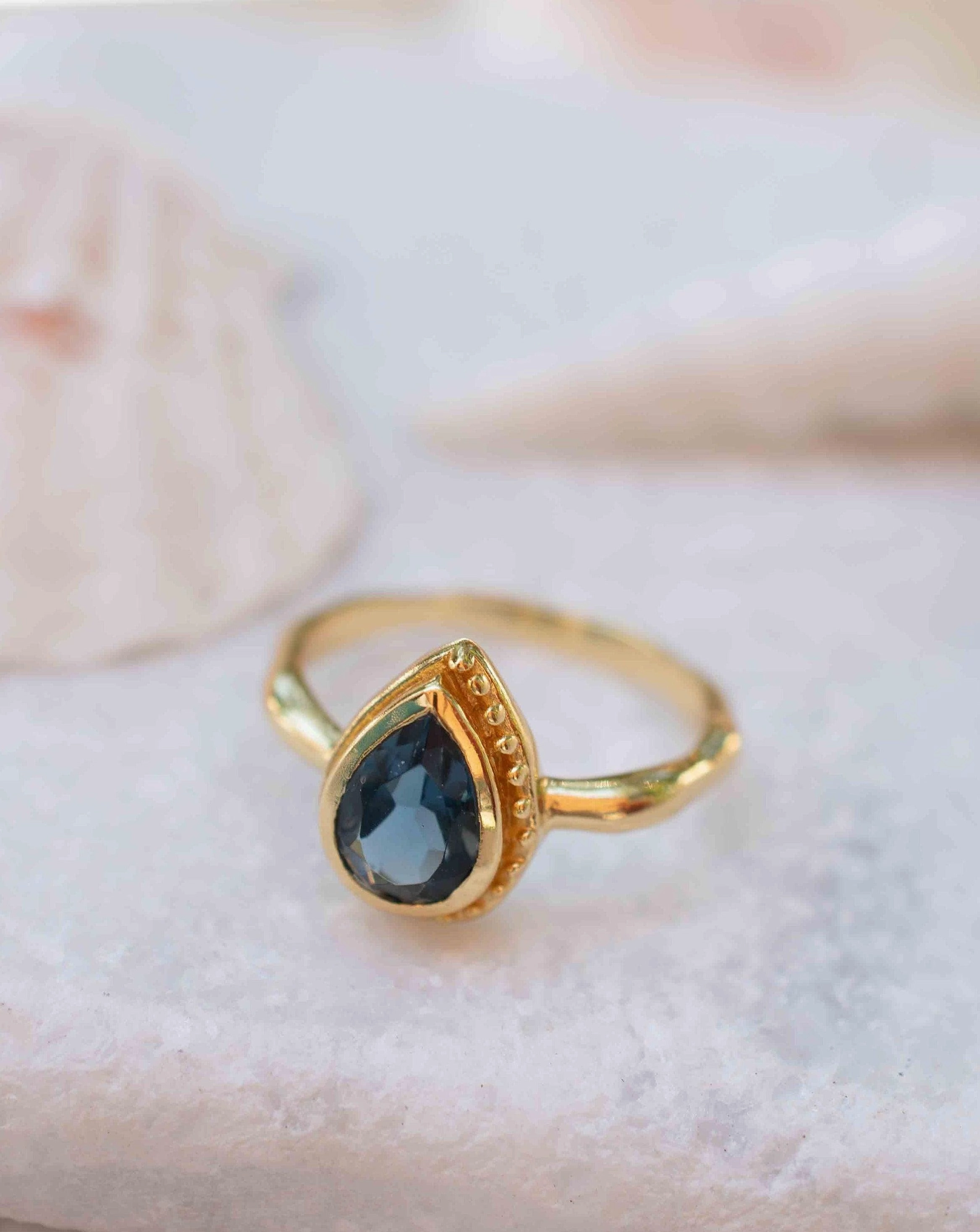 Iolite Hydro Ring ~ Tear Drop ~ 18k Gold Plated ~ MR313