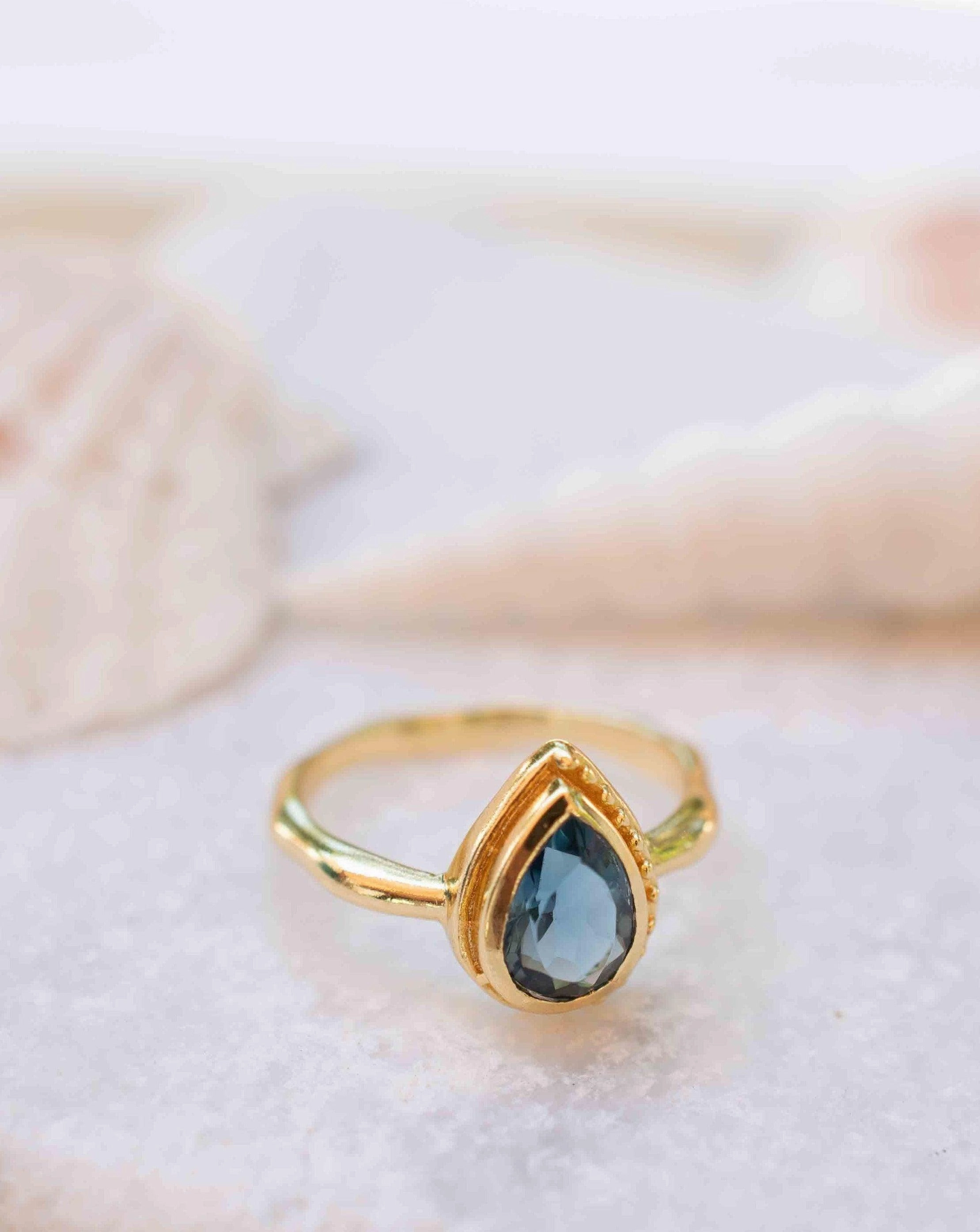 Iolite Hydro Ring ~ Tear Drop ~ 18k Gold Plated ~ MR313
