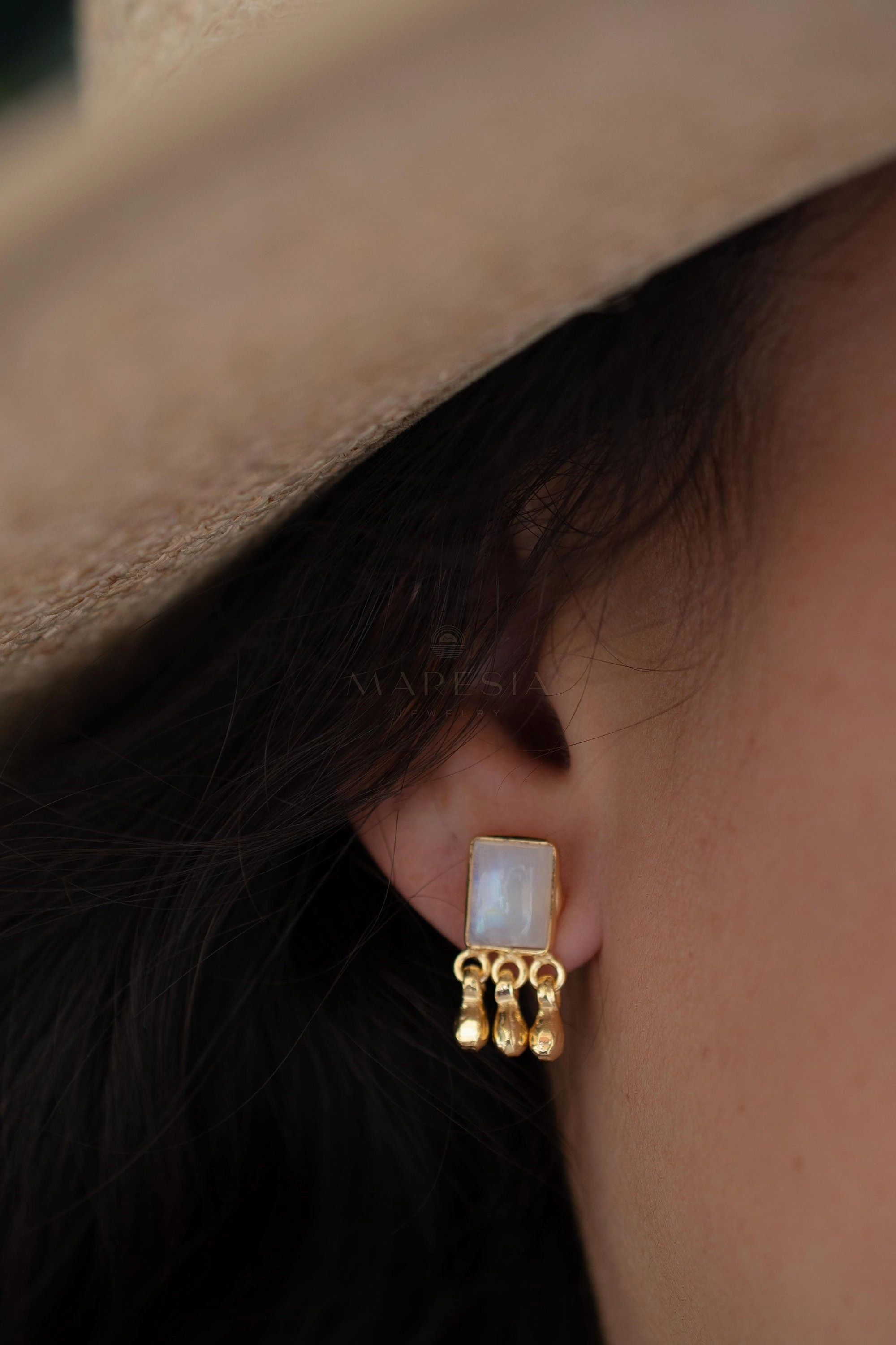 Jacy Earrings ~ Moonstone ~ Sterling Silver 925 or Gold Plated over Sterling Silver ~ ME229