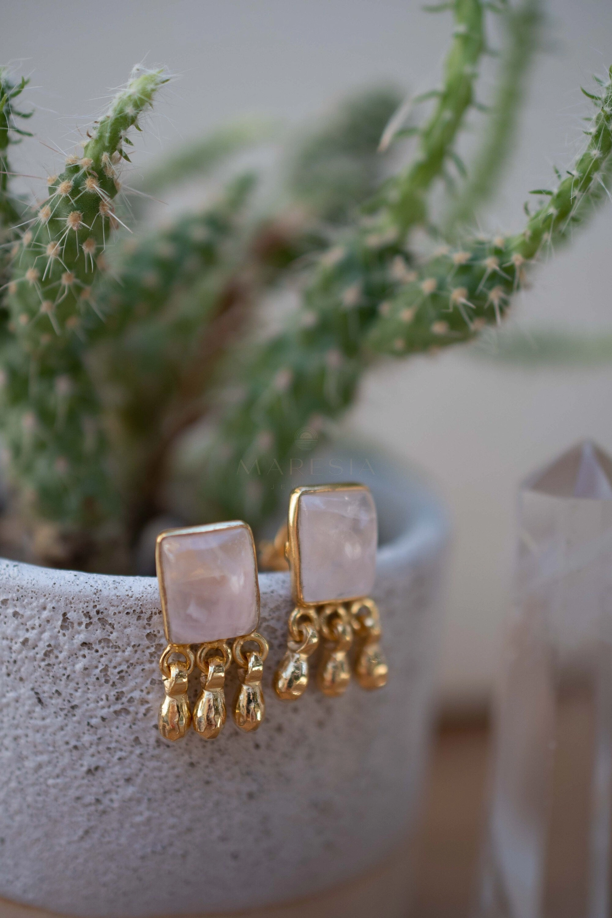 Jacy Earrings ~ Rose Quartz  ~ Sterling Silver or 18k Gold Plated over Sterling Silver ~ ME2