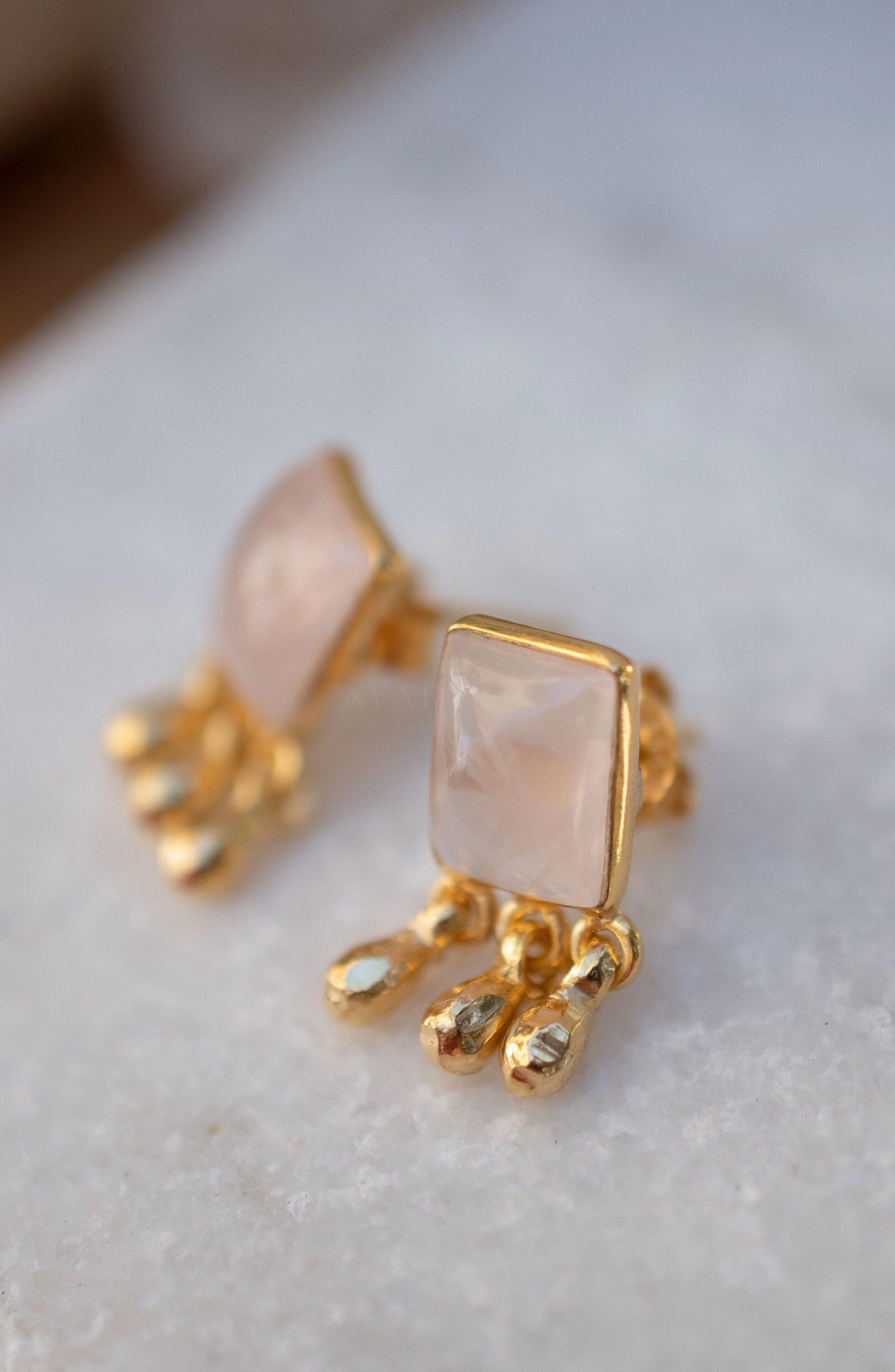 Jacy Earrings ~ Rose Quartz  ~ Sterling Silver or 18k Gold Plated over Sterling Silver ~ ME2