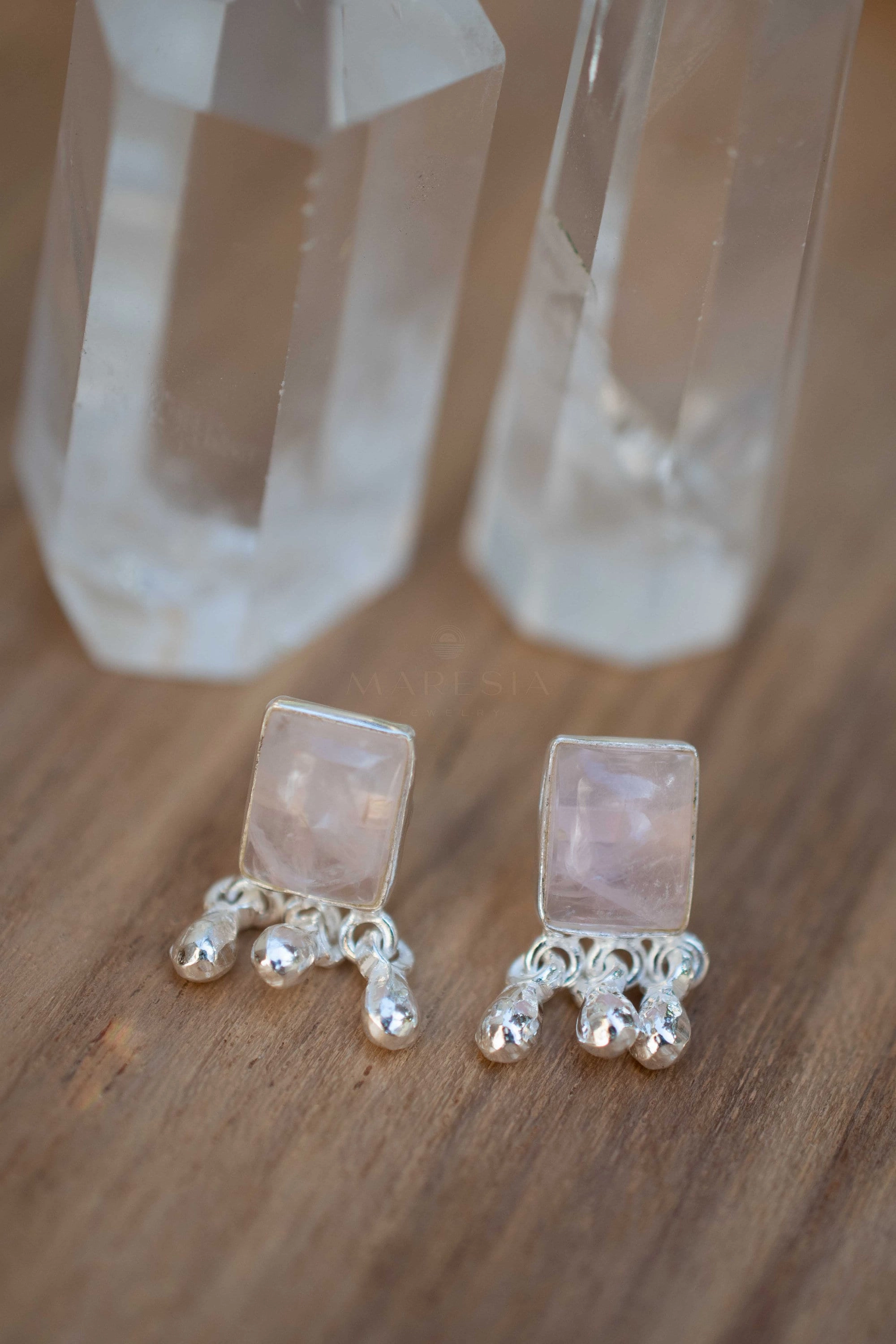 Jacy Earrings ~ Rose Quartz  ~ Sterling Silver or 18k Gold Plated over Sterling Silver ~ ME2