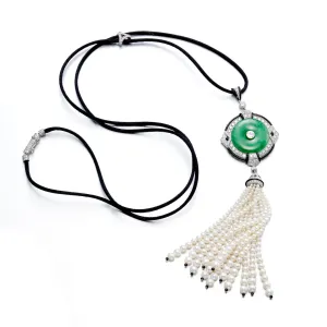 Jade, Diamond & Pearl Tassel Necklace