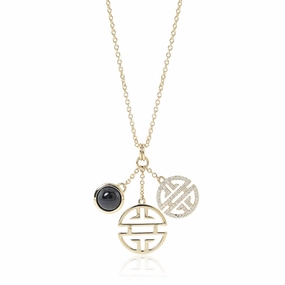 Jade & Diamond Triple Charm Pendant Necklace