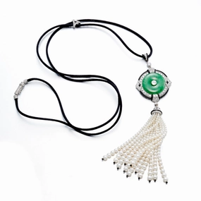 Jade, Diamond & Pearl Tassel Necklace
