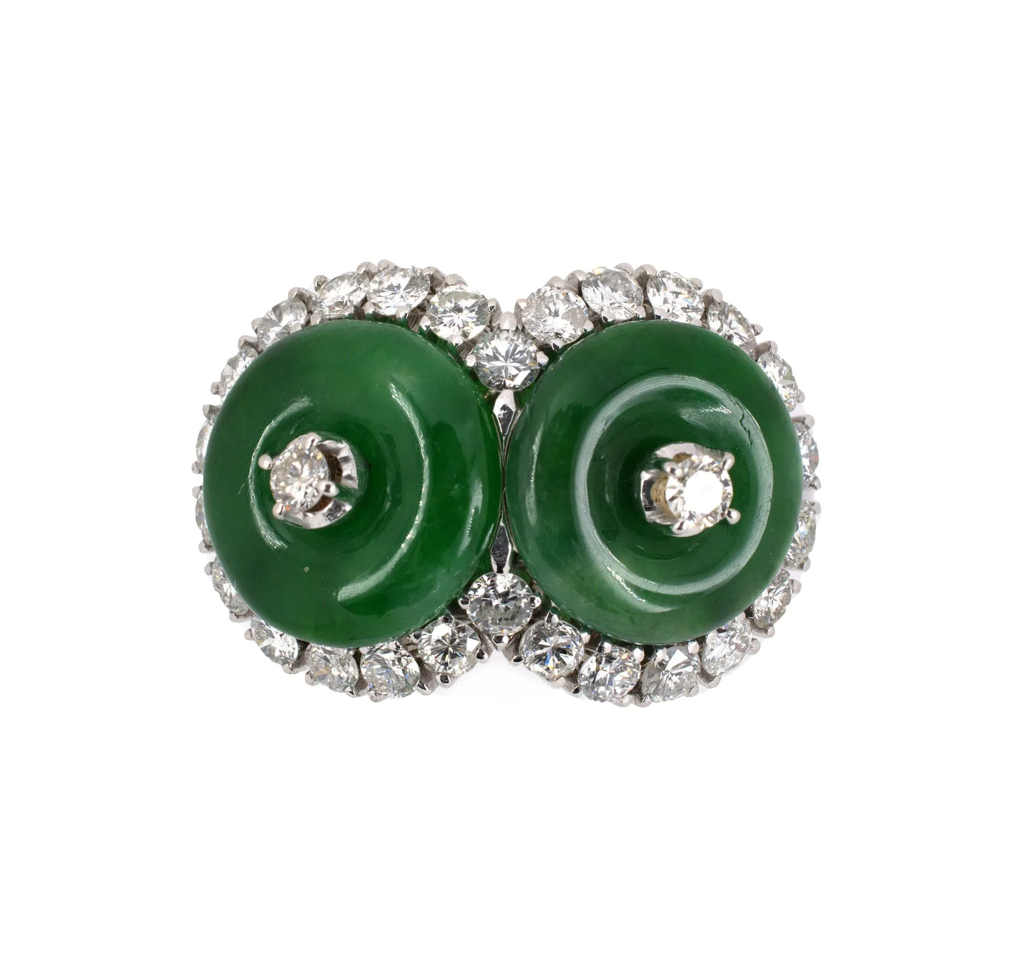 Jadeite & Diamond Two-Stone Cluster Ring