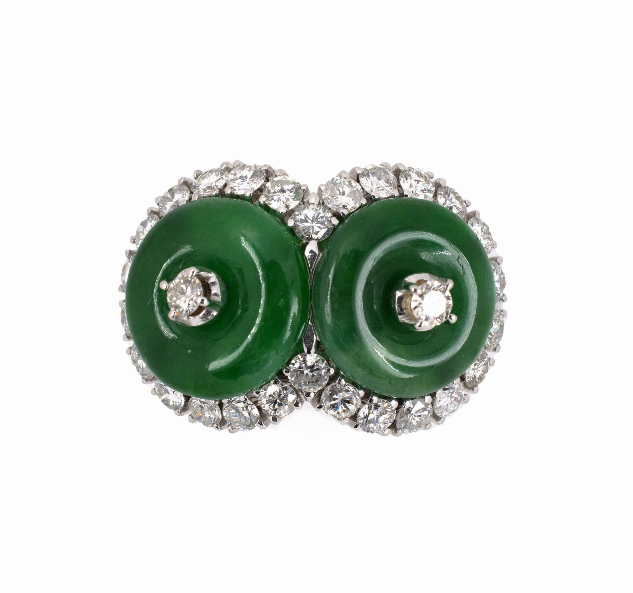 Jadeite & Diamond Two-Stone Cluster Ring