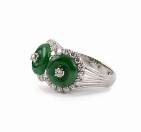 Jadeite & Diamond Two-Stone Cluster Ring