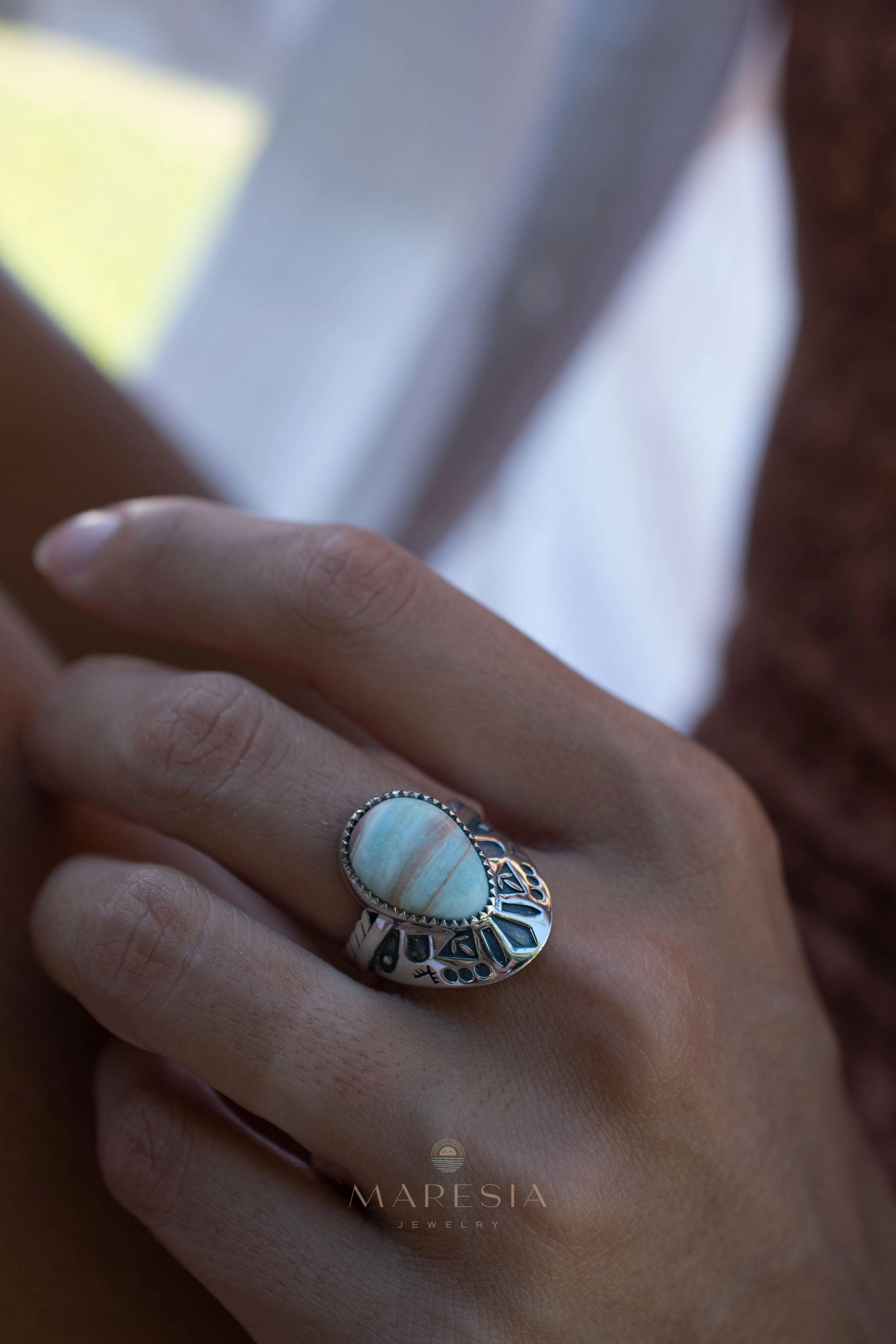 Jand Ring ~ Blue Aragonite ~ Sterling Silver 925 ~ SMR173